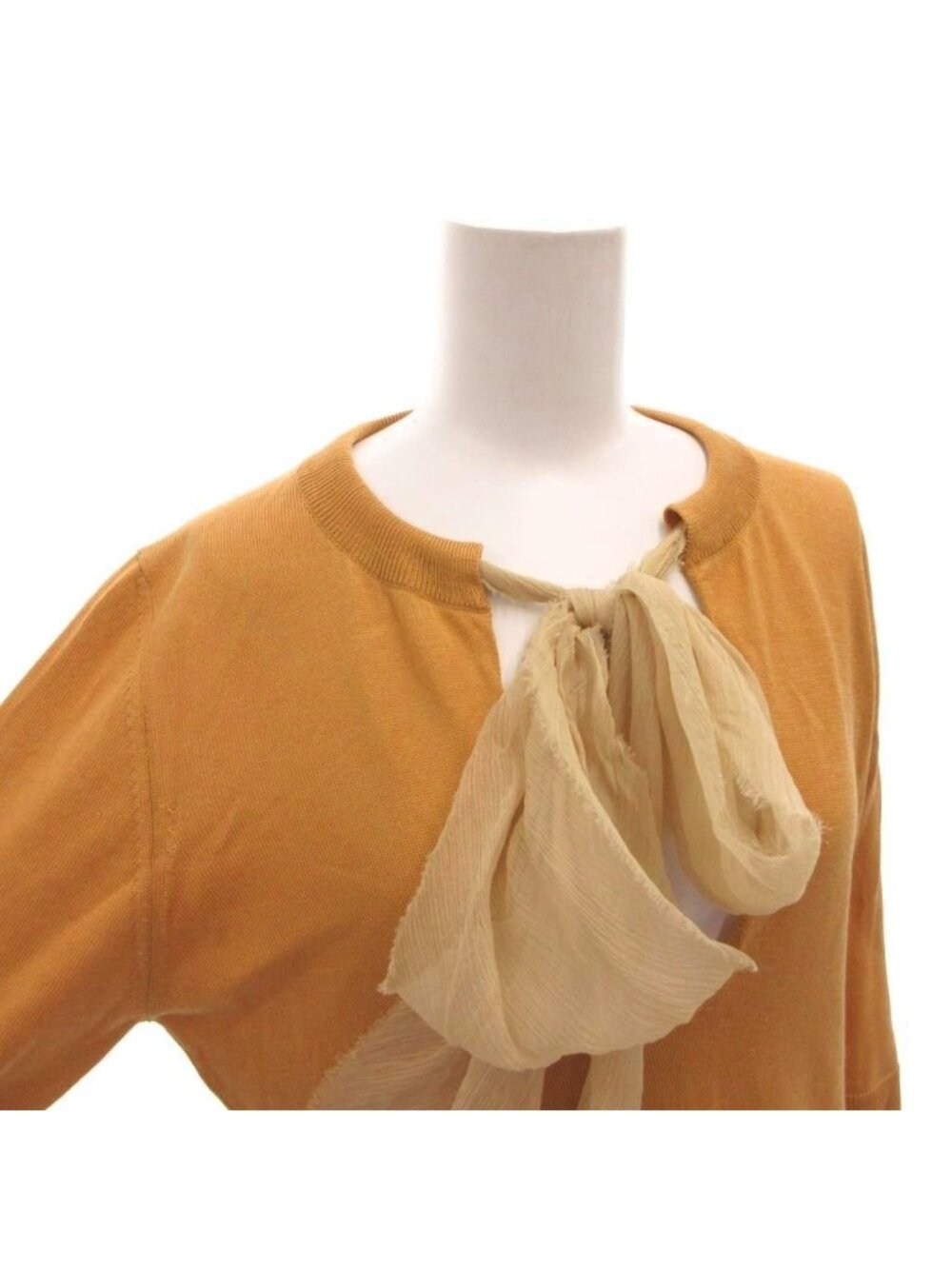 Fendi Knit Dress Silk Ribbon Bowtie Short Sleeve Knee Length 40 Mustard - Picture 4 of 6